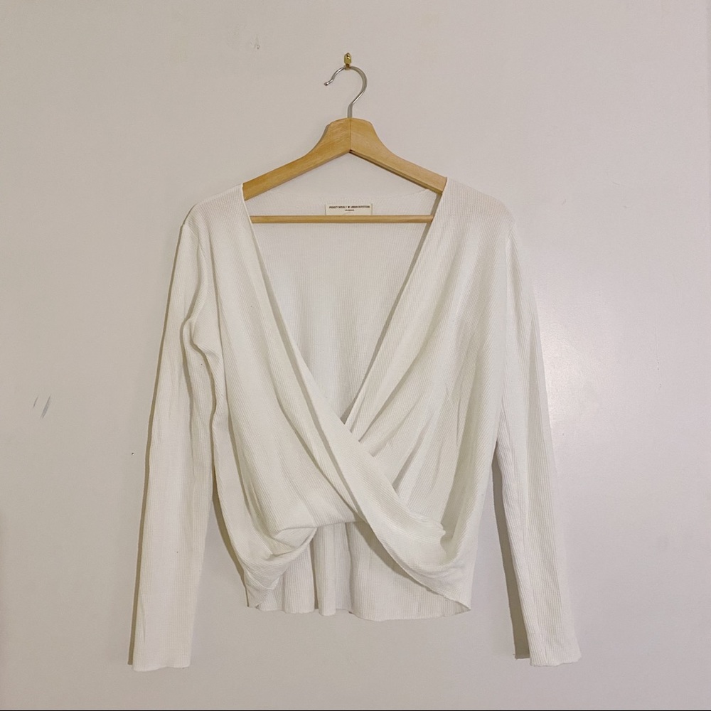 Urban Outfitter White Long sleeve Wrap Twist Top